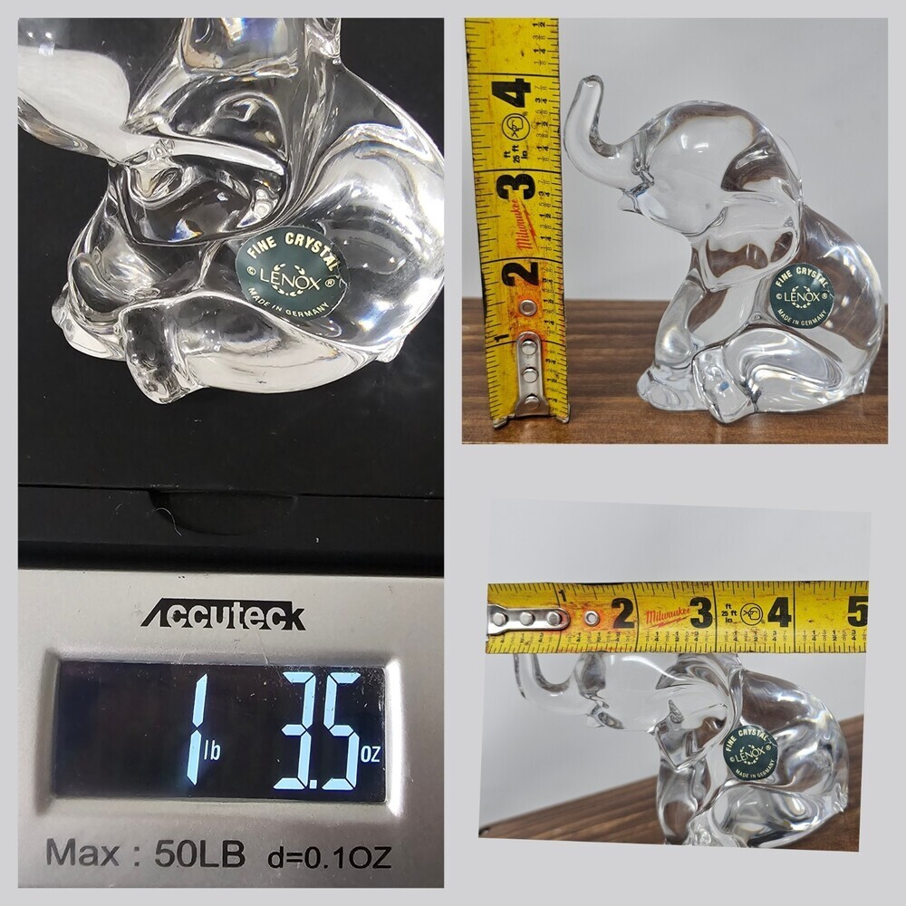 Lenox Fine Crystal Sitting Elephant Figure Paperweight 4" Trunk Up  Germany Vtg - Picture 8 of 8